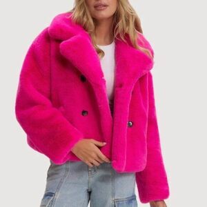 Noize Oversized Pink Furry Crop Jacket - NWT
